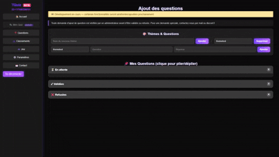 Aperçu du dashboard T‑Quiz